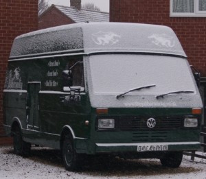 Our catering van the Jabberwocky in the snow