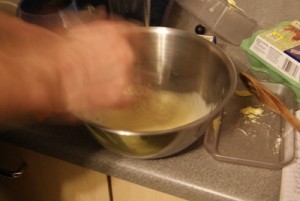 Barny whisking the eggs for the pancake batter