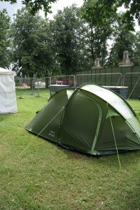 Our green tent, pitched at Summer Sundae in Victoria Park, Leicester